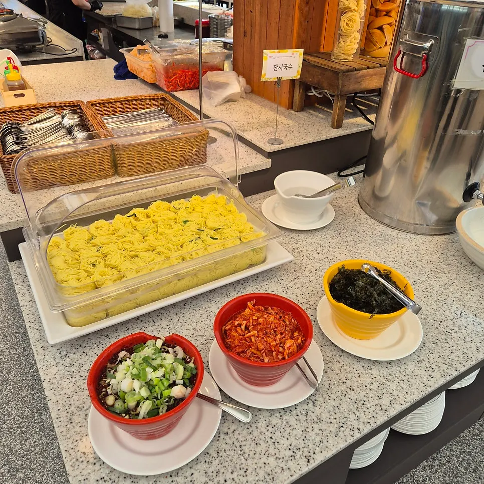 Korean plate with egg and kimchi yubu chobap