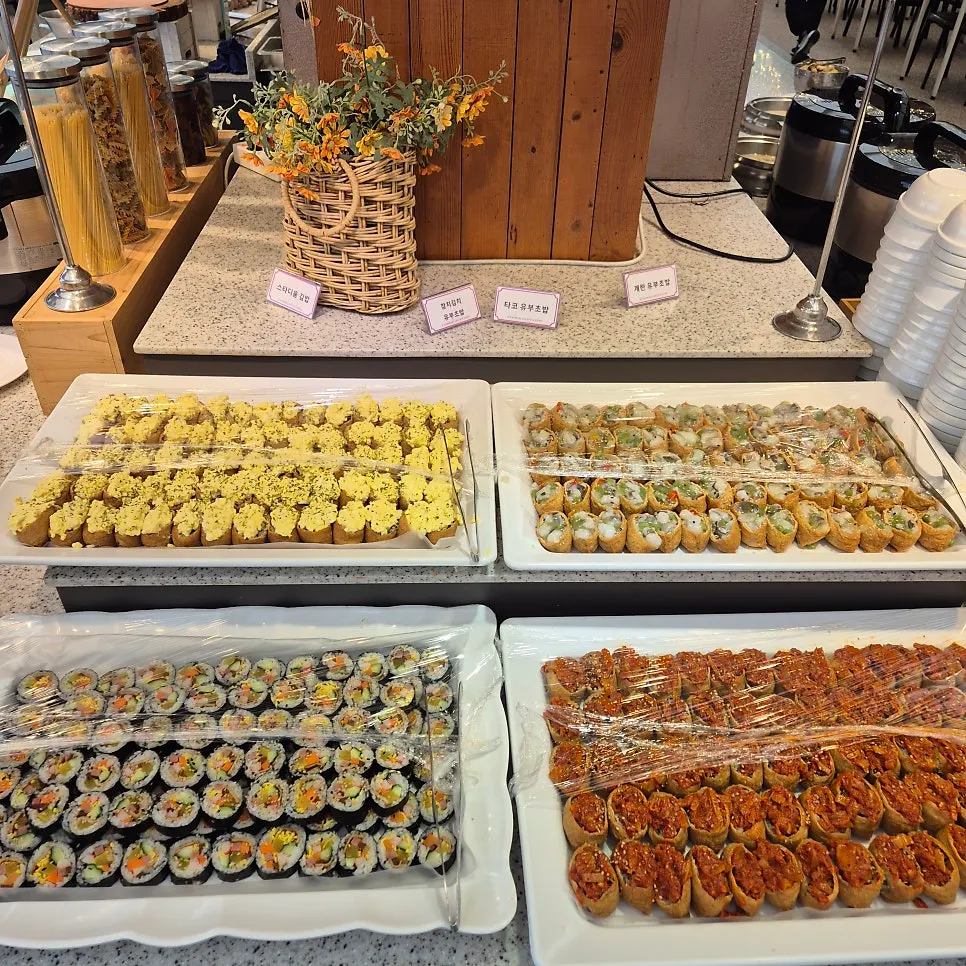 Korean food corner with jokbal and soy-braised quail eggs