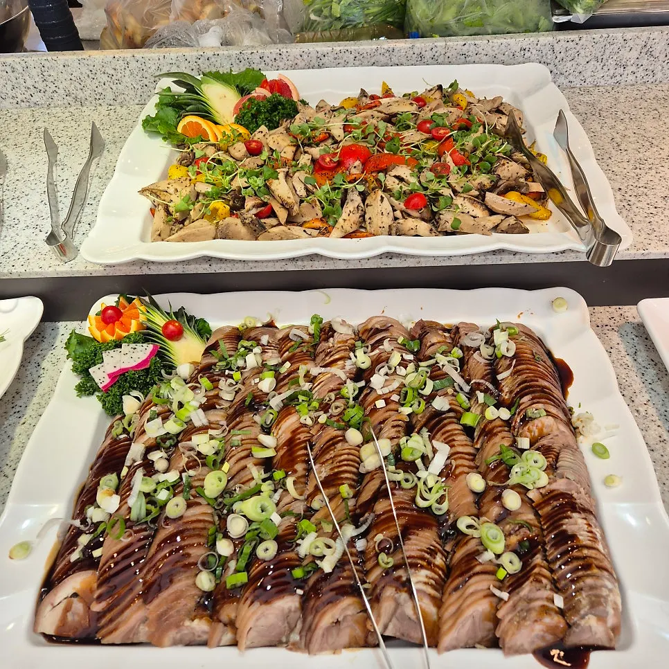 Buffet Korean food corner with jellyfish salad