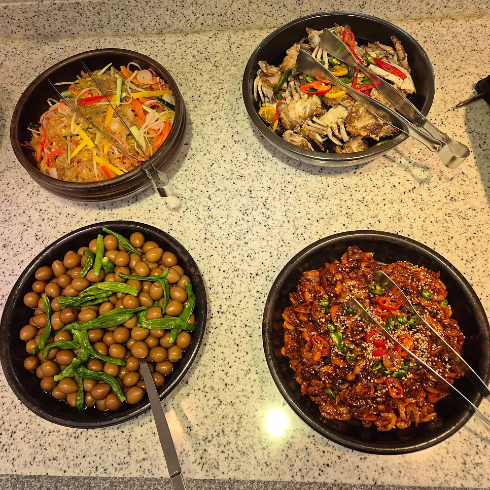 Korean food corner set with soy-marinated crab