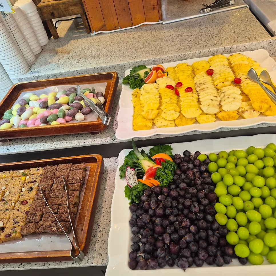 Fruit corner with kiwi, grapefruit, and grapes