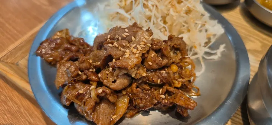 Close-up of grilled pork bulgogi on the grill