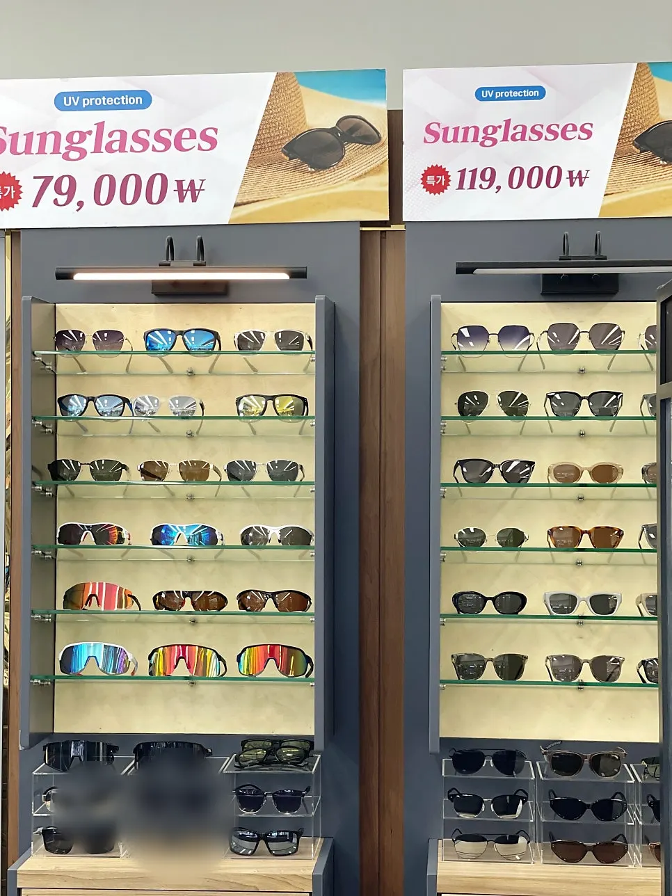 Finished prescription glasses on display