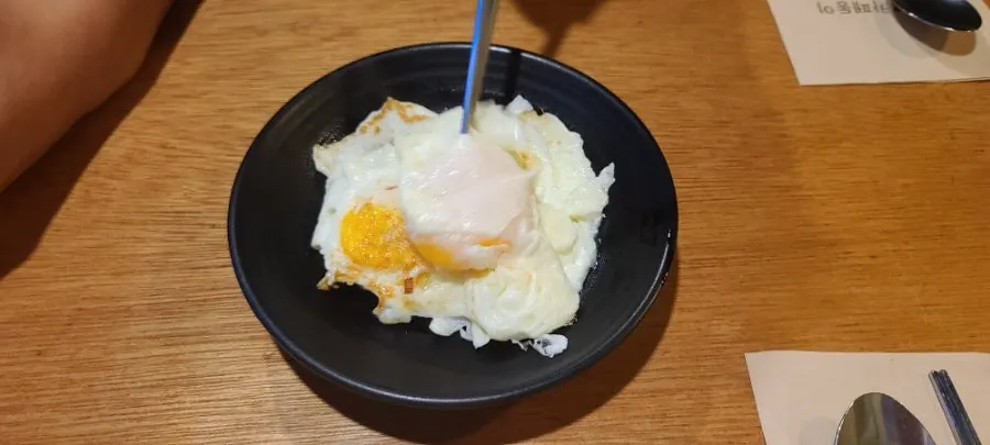A fried egg made at the self-serve bar