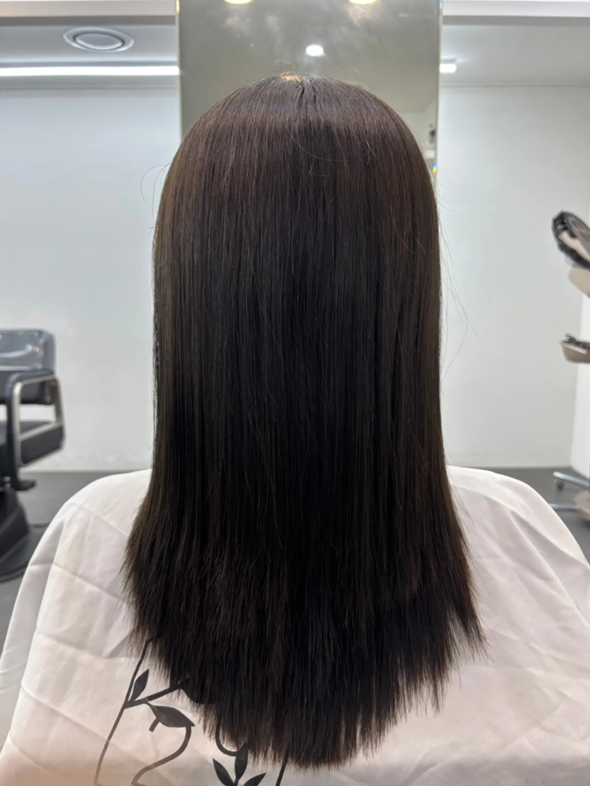 Hair after matte brown coloring and cut