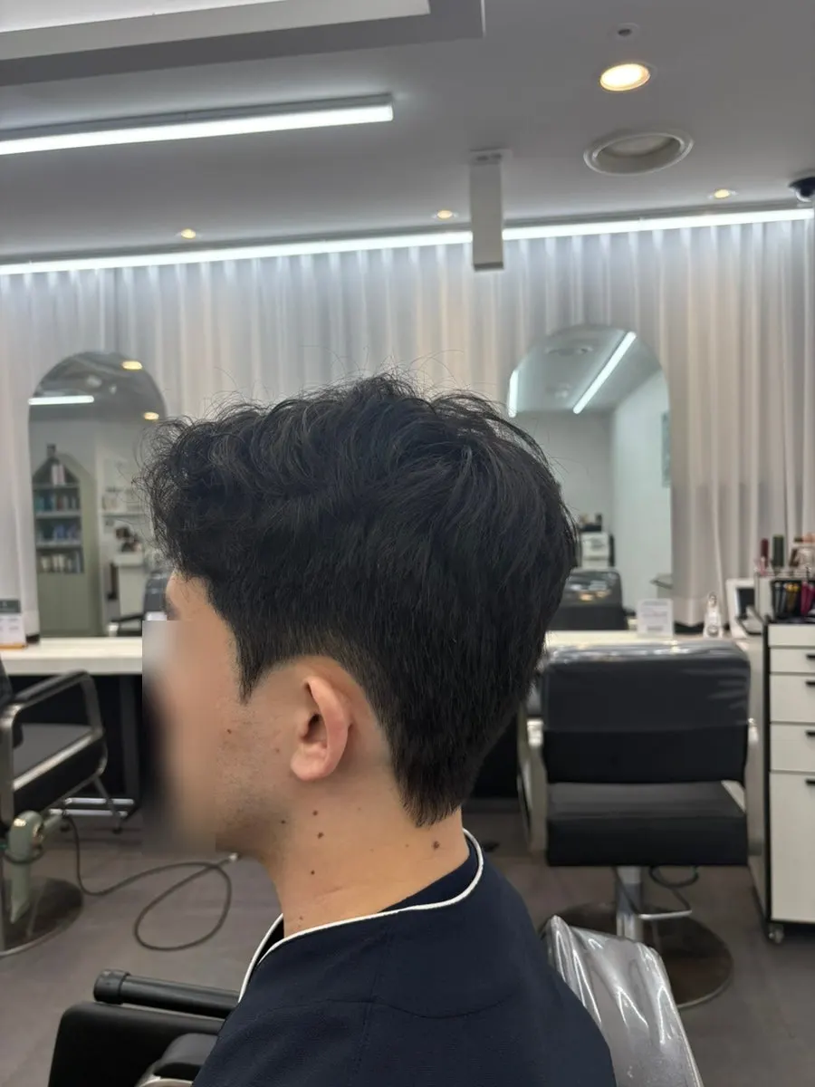 Side view of the finished perm at the sides