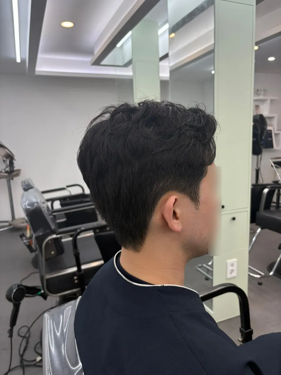 Curl condition of the men's perm after blow-drying