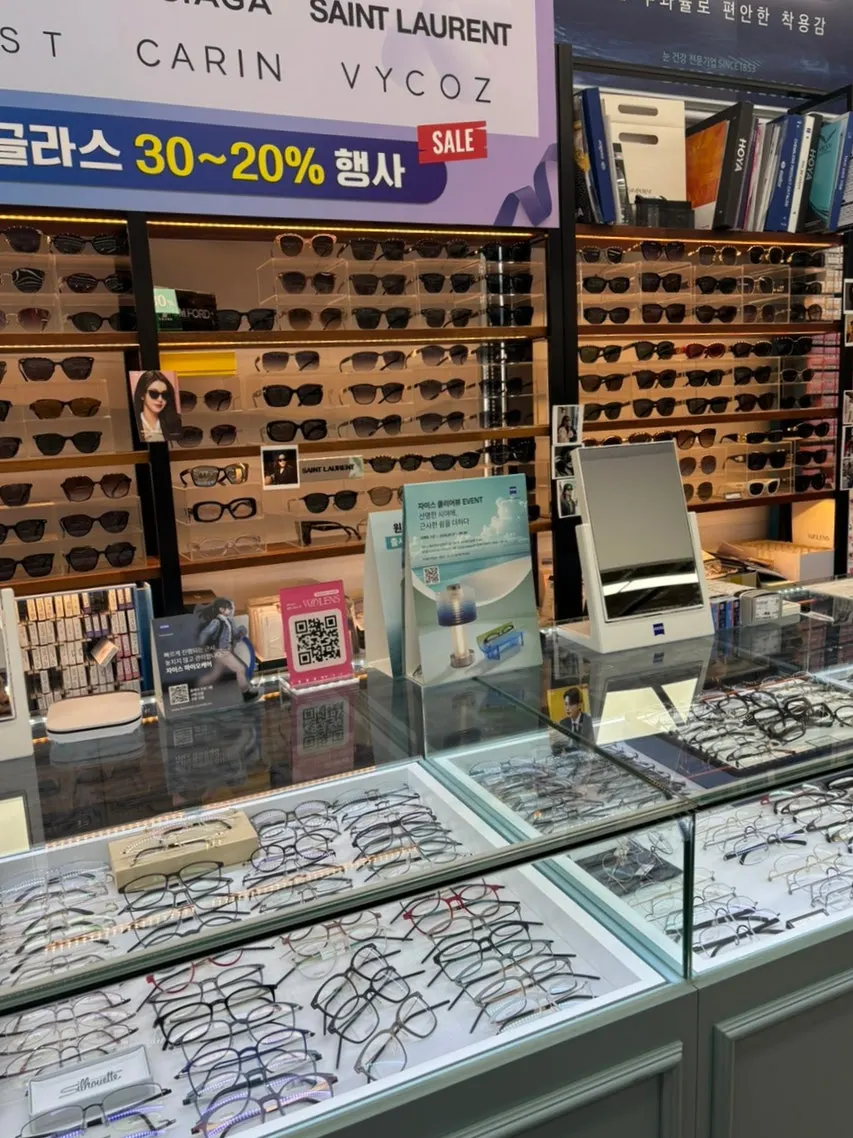 Display shelves inside the eyewear store