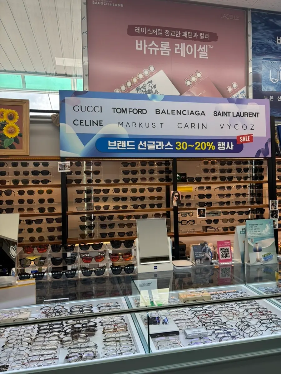 Sunglasses displayed in the store showcase