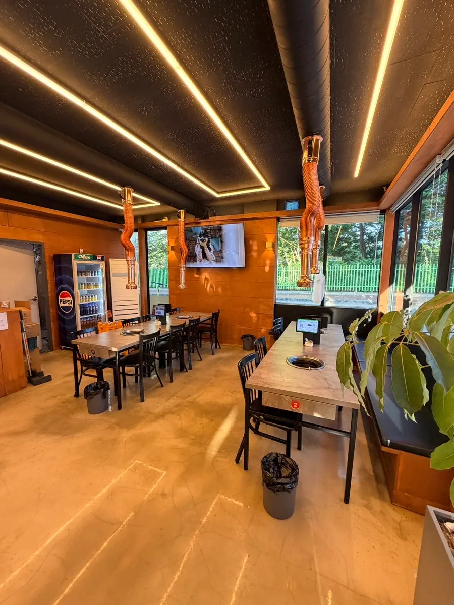 Clean, tidy interior of the meat restaurant