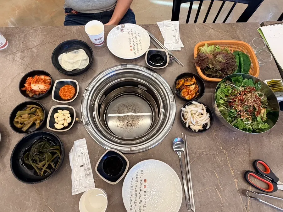 Basic banchan spread served with the meat