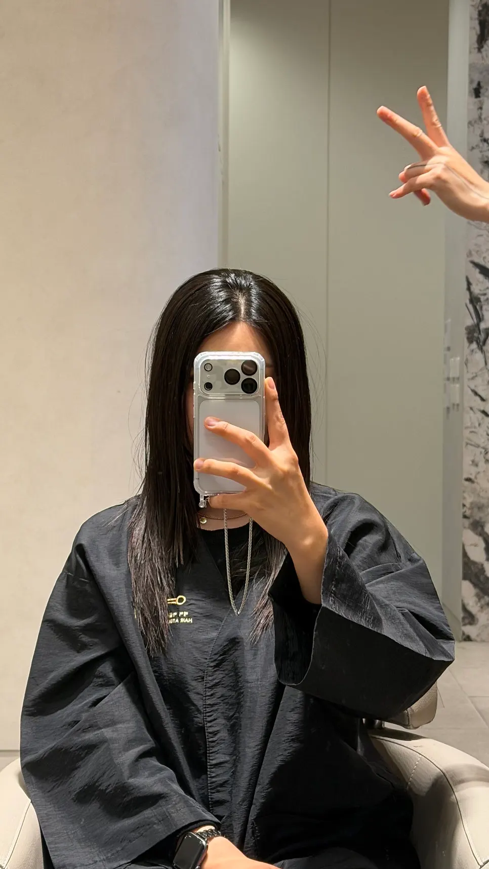 Hair before and after the sleek perm