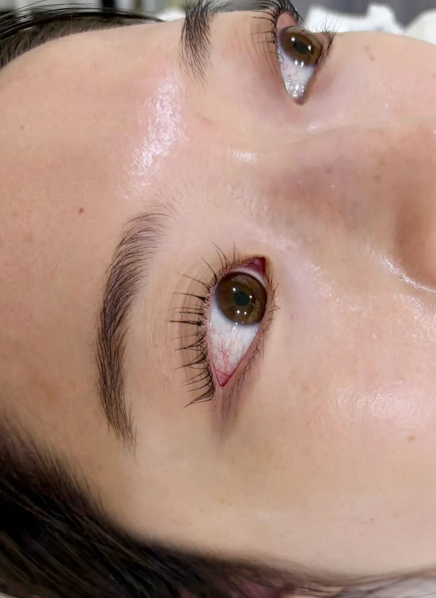 Finished lash lift with lashes tightly curled up