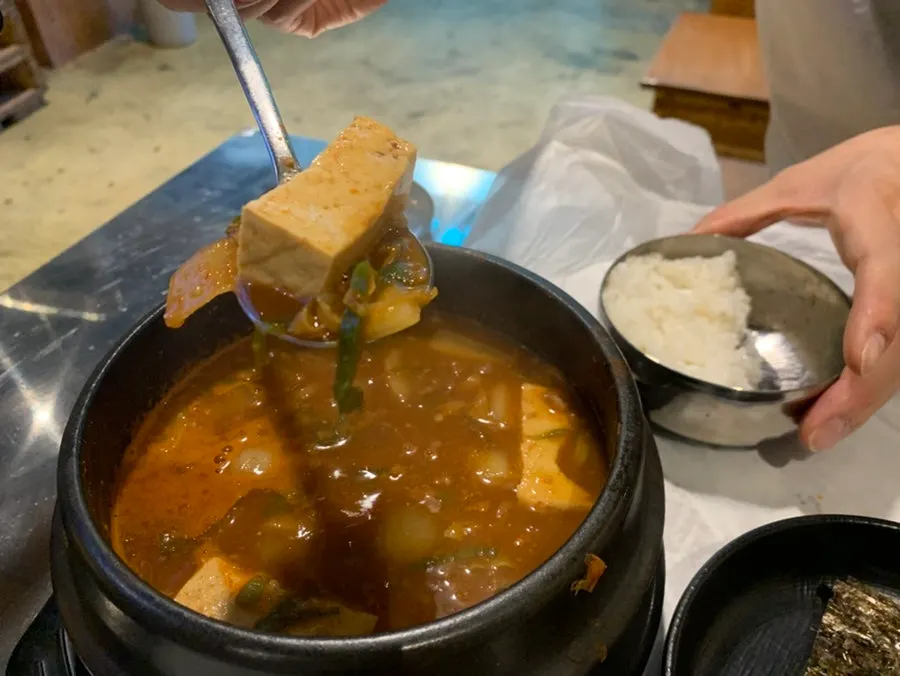 Doenjang-jjigae in an earthenware pot