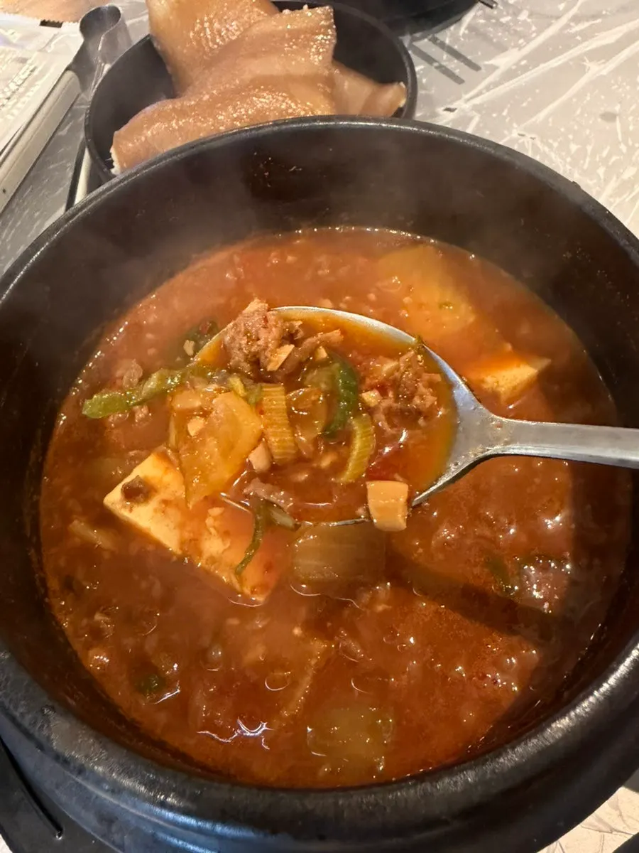 Doenjang stew ordered alongside the meat