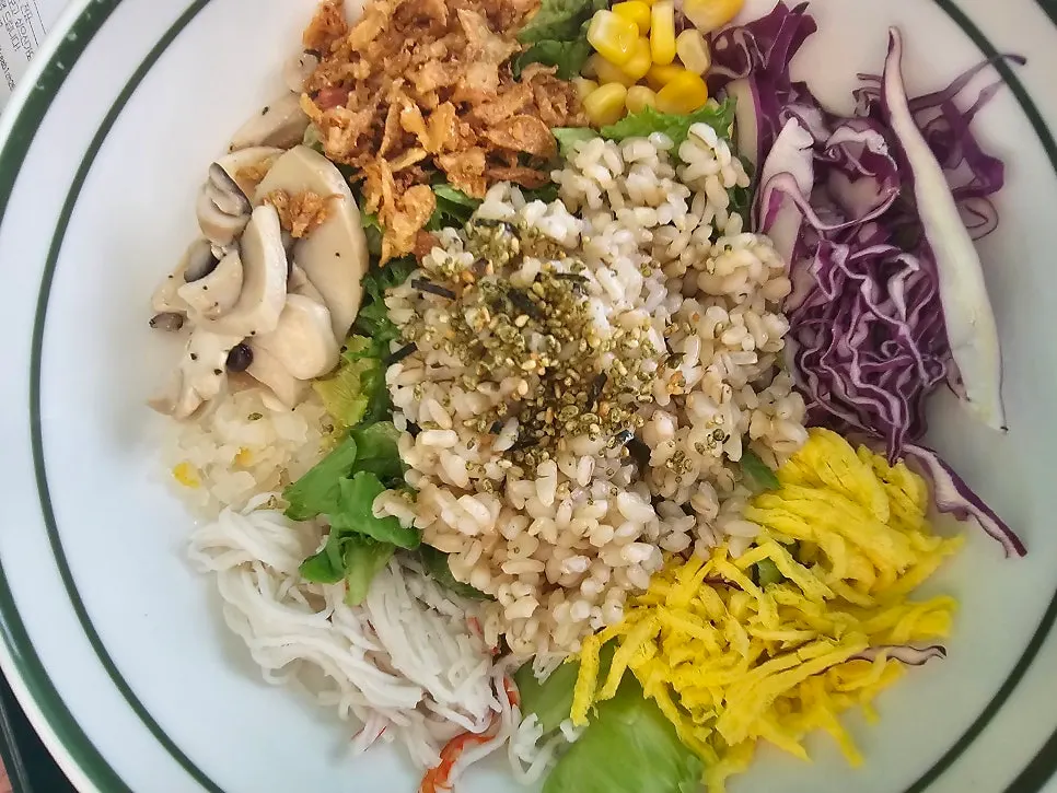 Close-up of plain bibim poke ingredients
