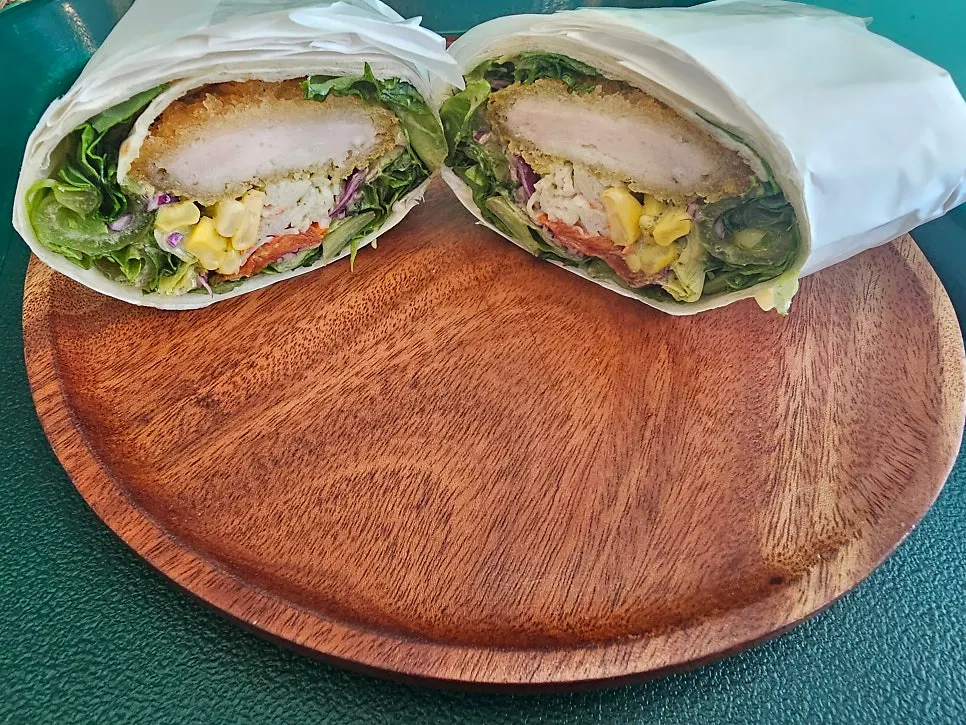 Basil shrimp cutlet salad wrap