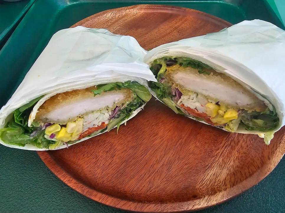 Basil shrimp cutlet salad wrap