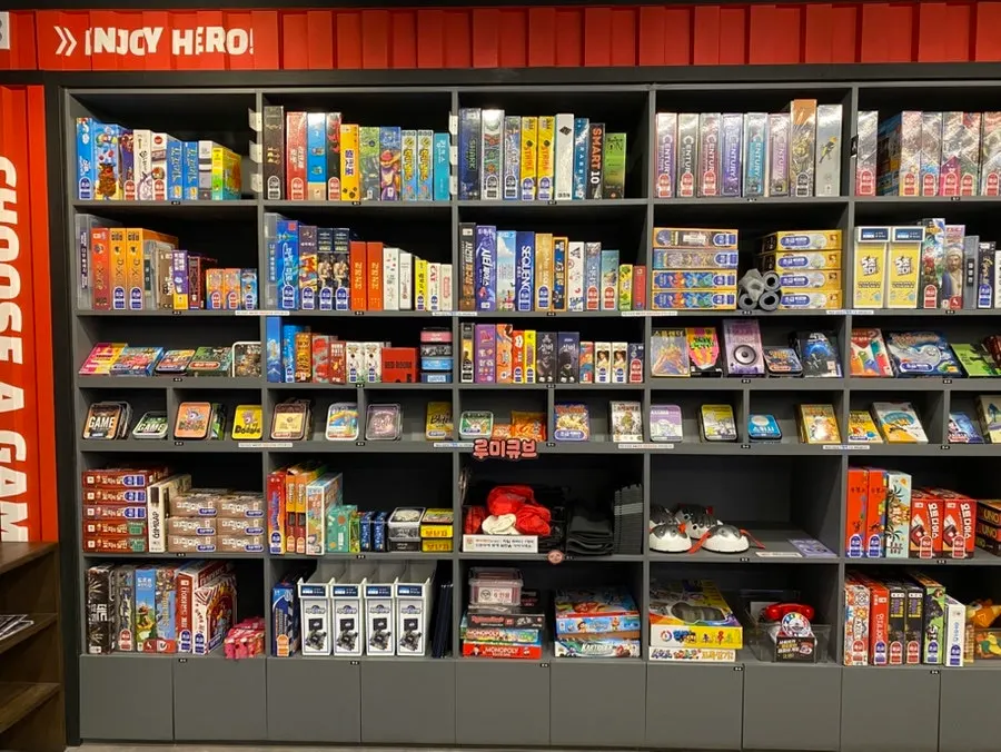 Neatly organized board game display area