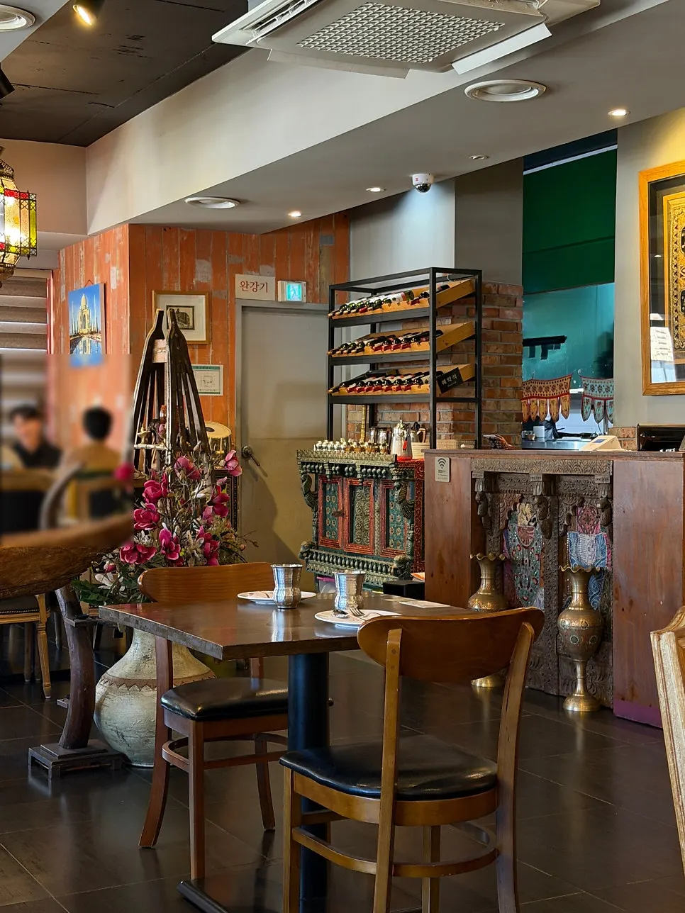 Interior of an Indian curry restaurant with a calm atmosphere