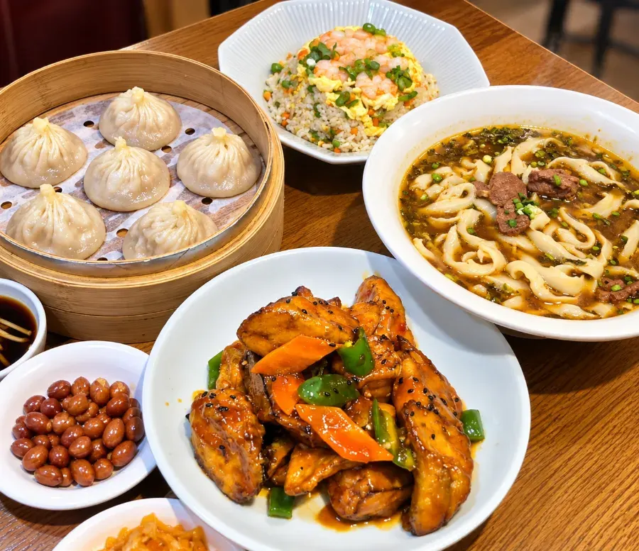 Chinese food spread at Cheonghwawon Daehangno Branch