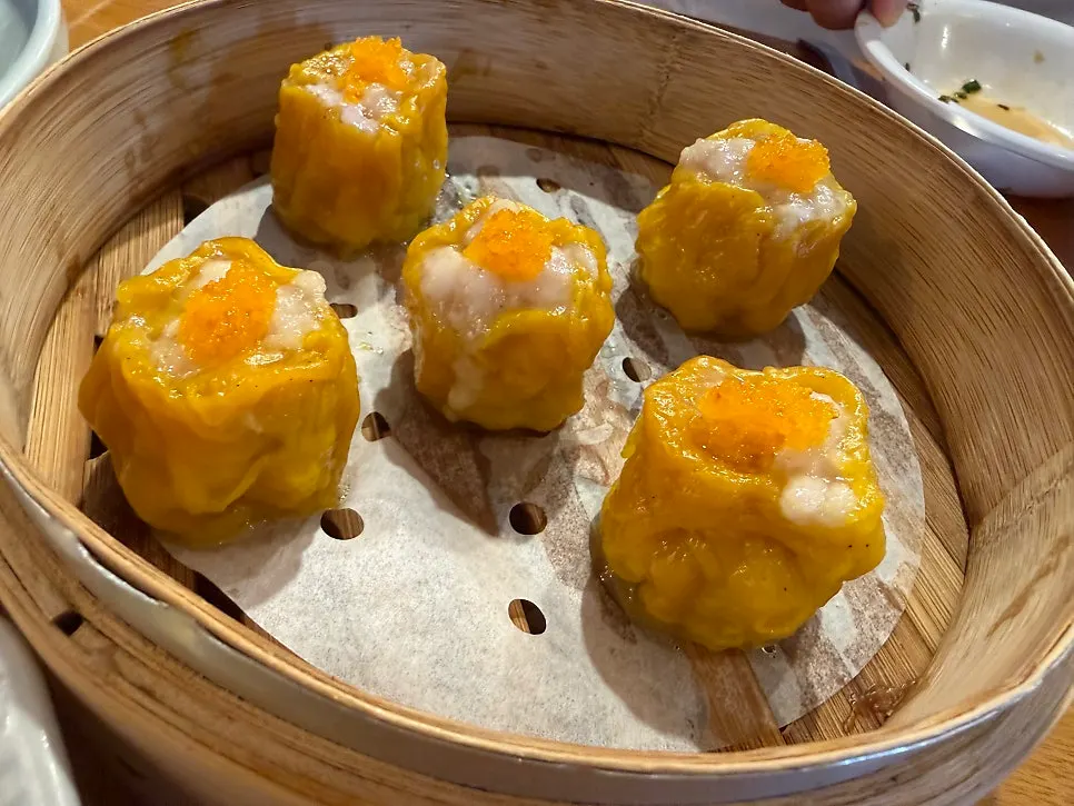 A plate of shrimp shumai dim sum