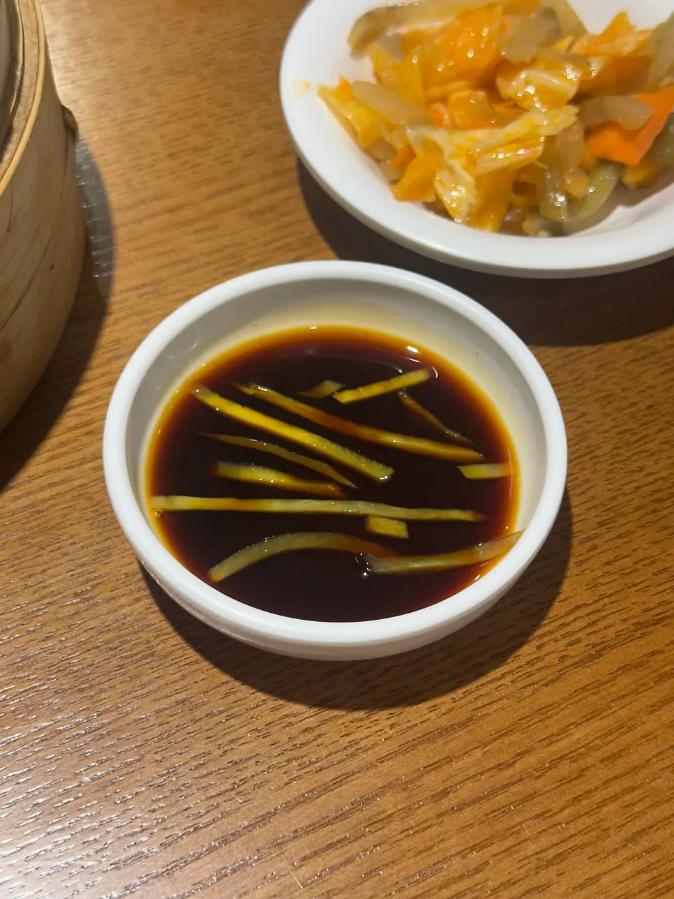 Dim sum dipping sauce served with xiaolongbao