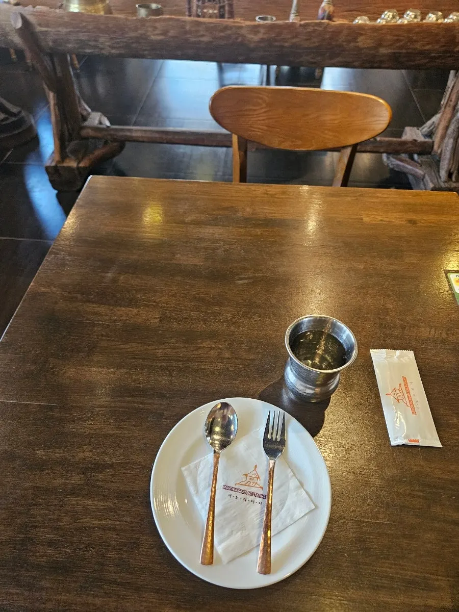 Utensils and water on the table before the meal
