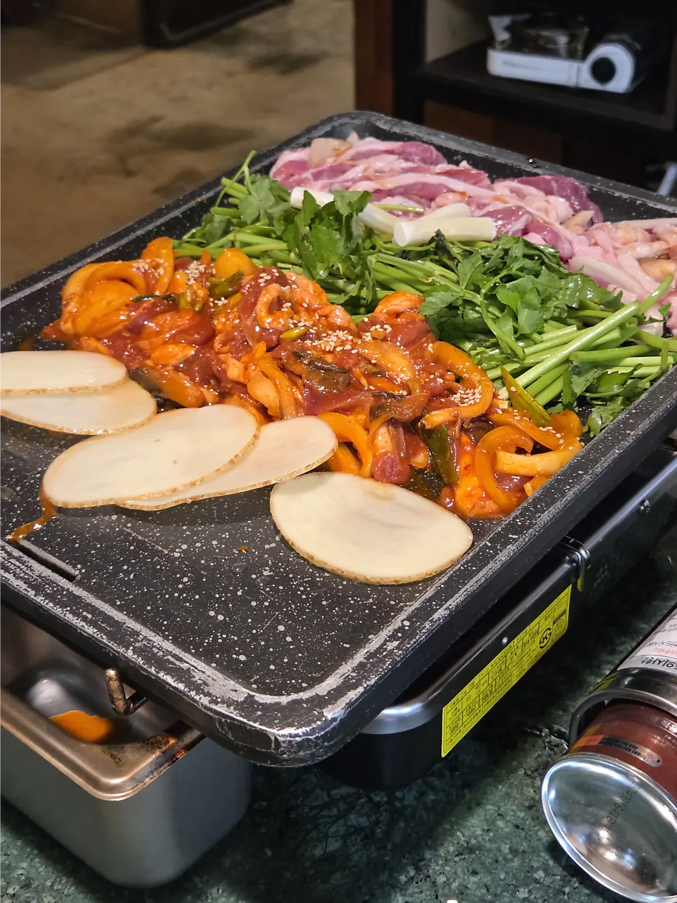 Marinated duck jumulleok and roasted duck in a pan