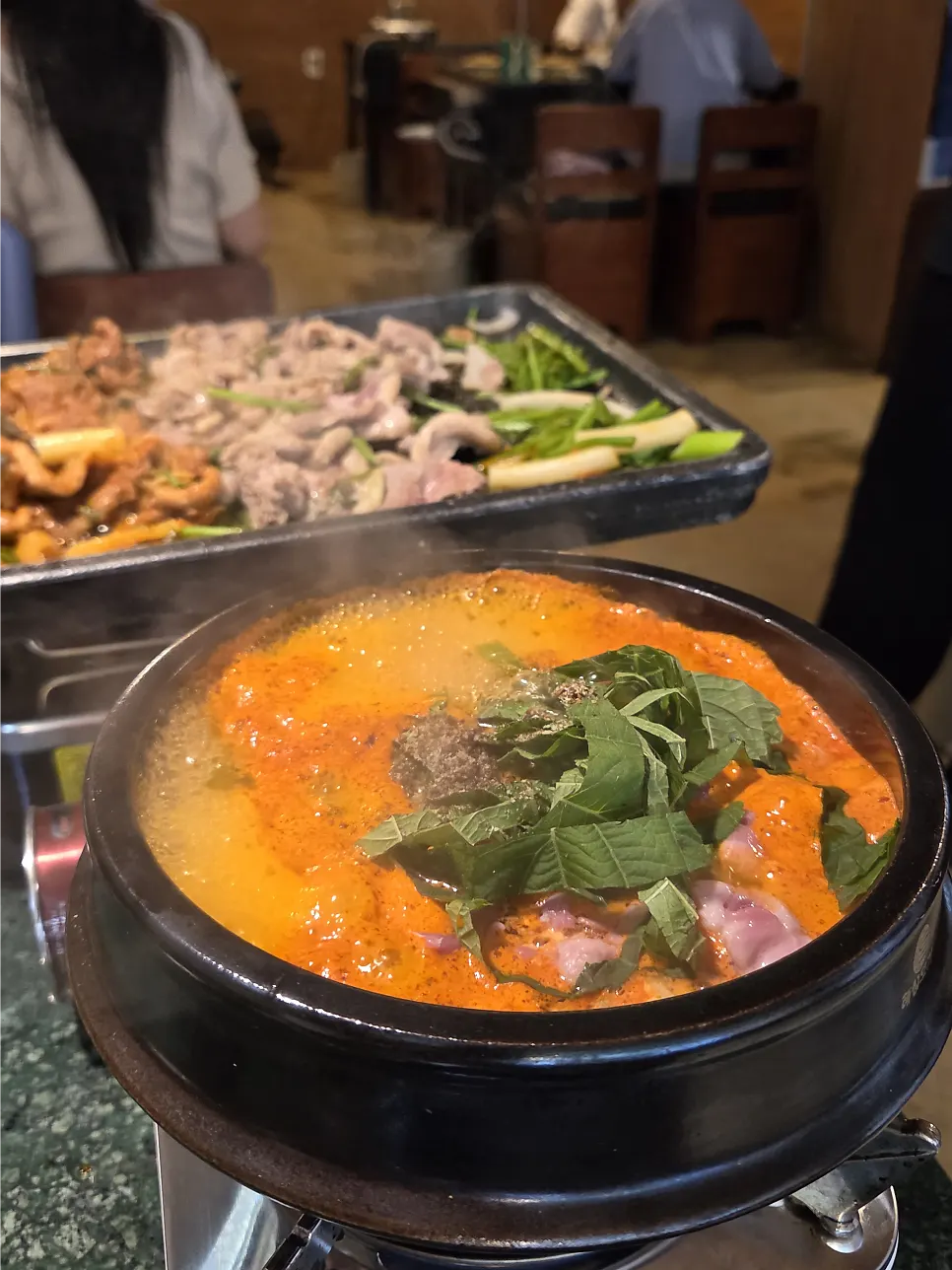 Duck meat and vegetables in gamjatang
