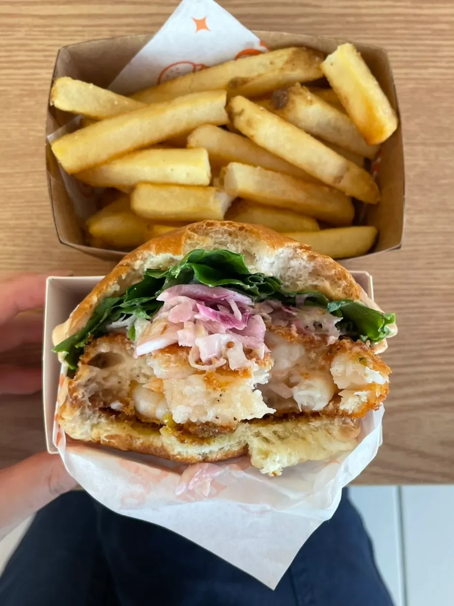 Close-up of shrimp packed inside the patty