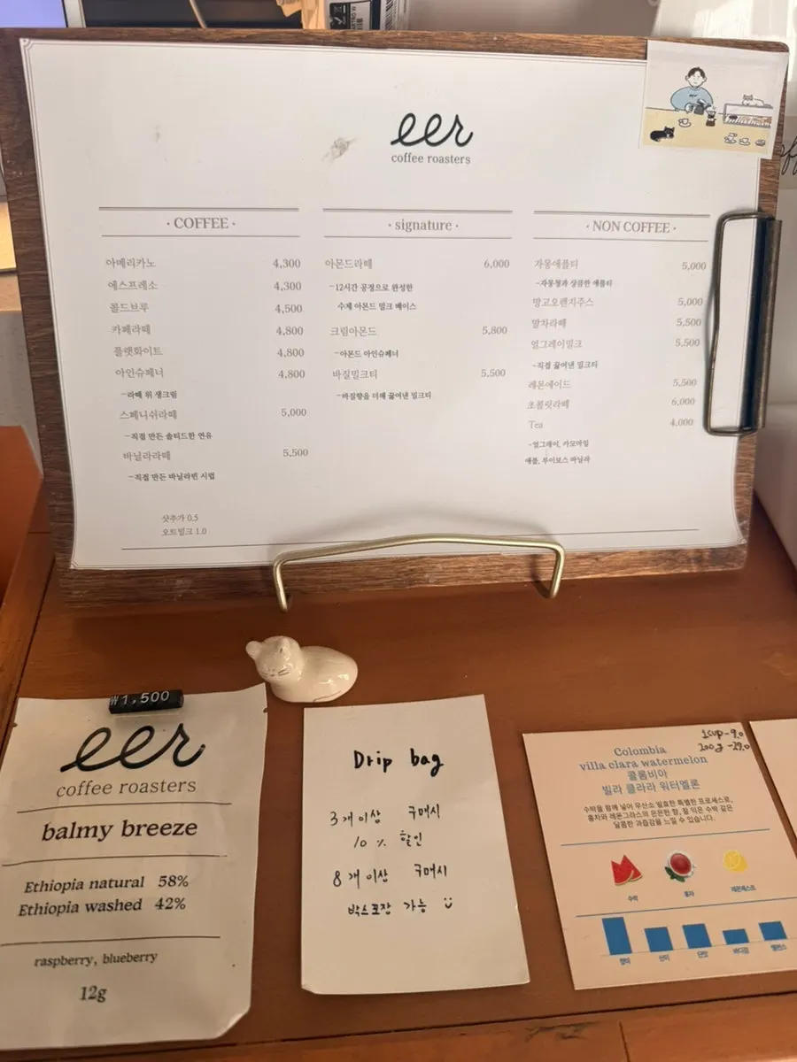 Ieo Coffee Roasters menu board with prices
