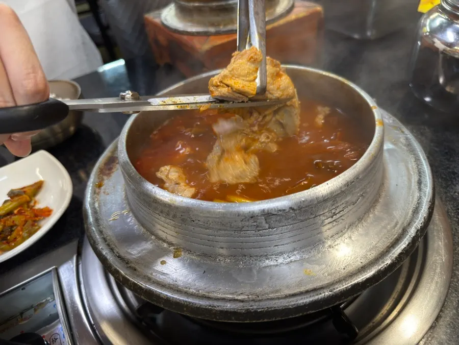 Kimchi stew with large chunks of meat