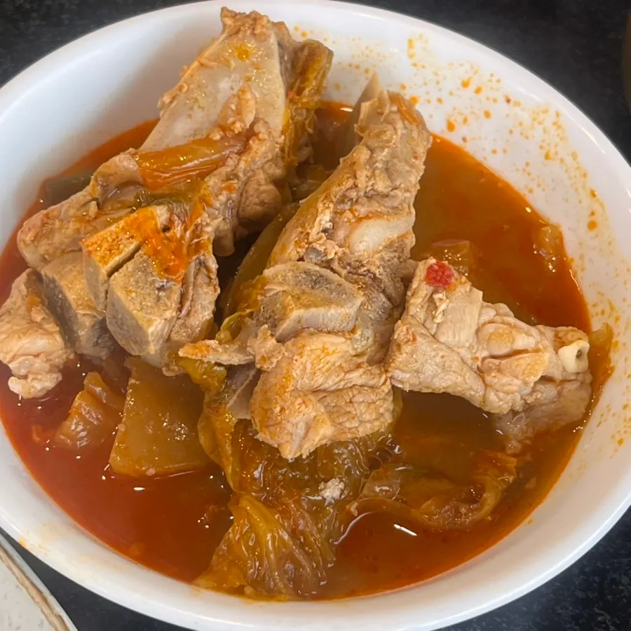 A bowl of kimchi stew with an aged-kimchi feel