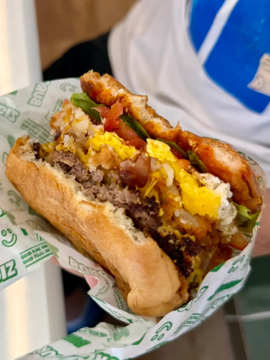 Generously loaded cheeseburger