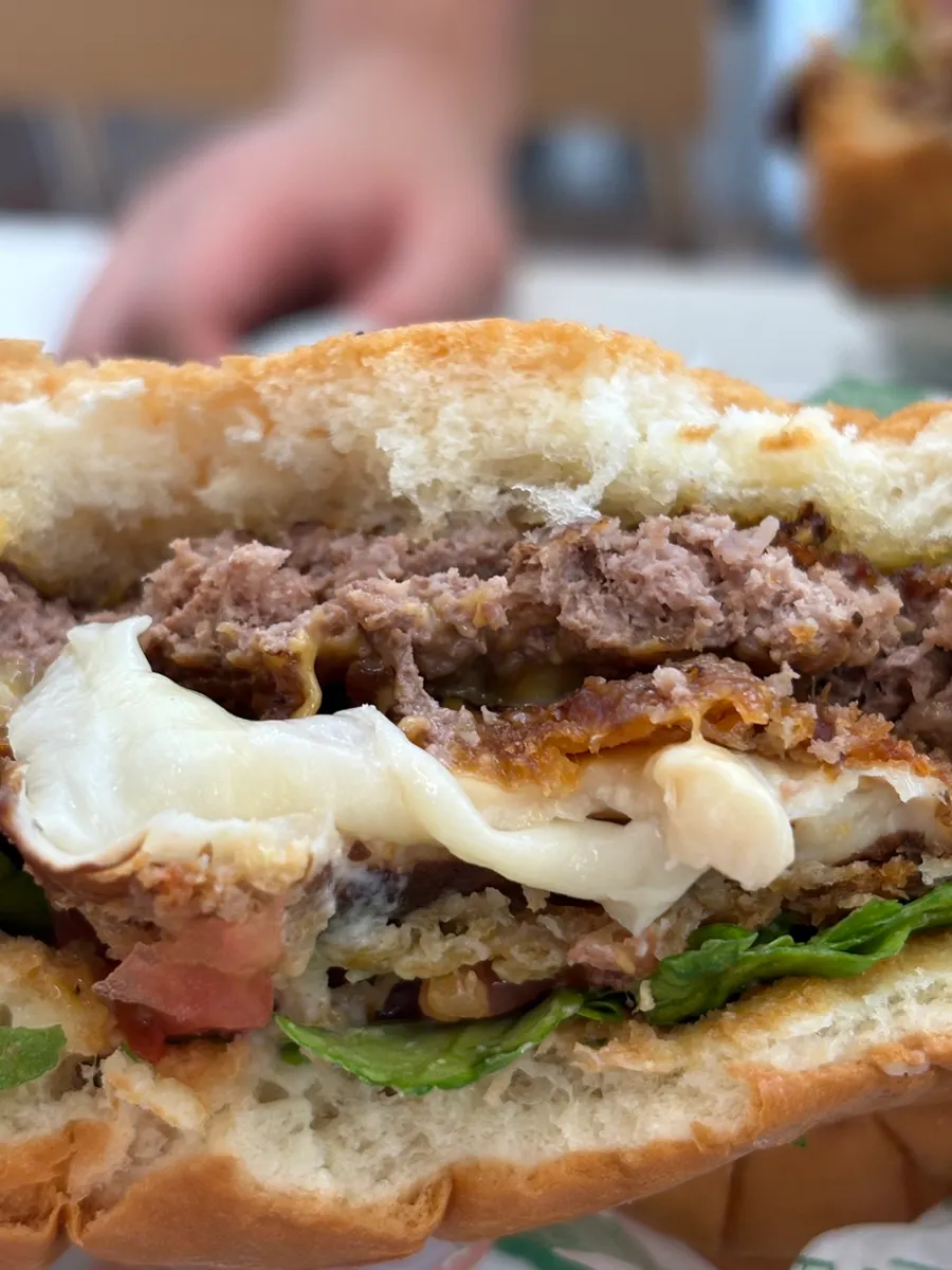 Mushroom burger with mozzarella and fried mushroom