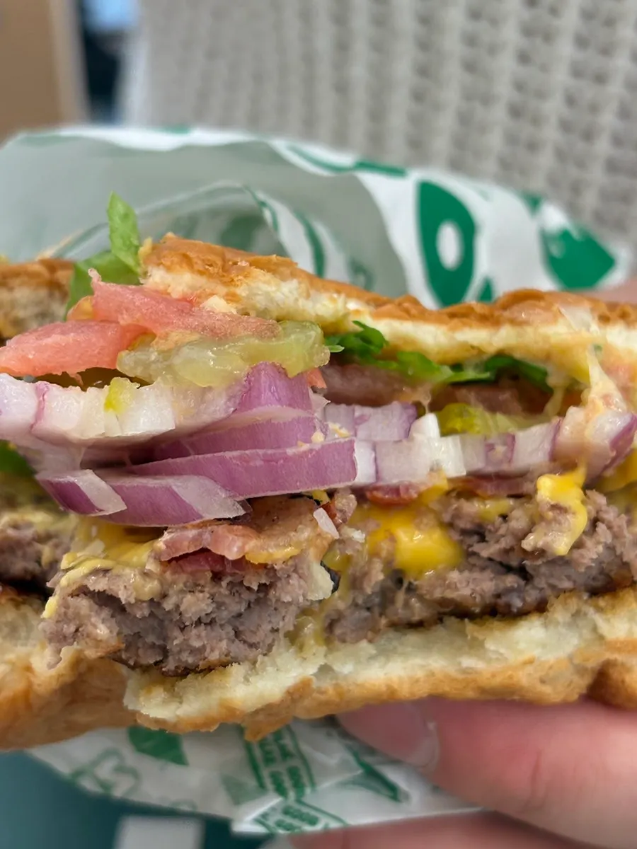 A bite taken out of the mushroom burger