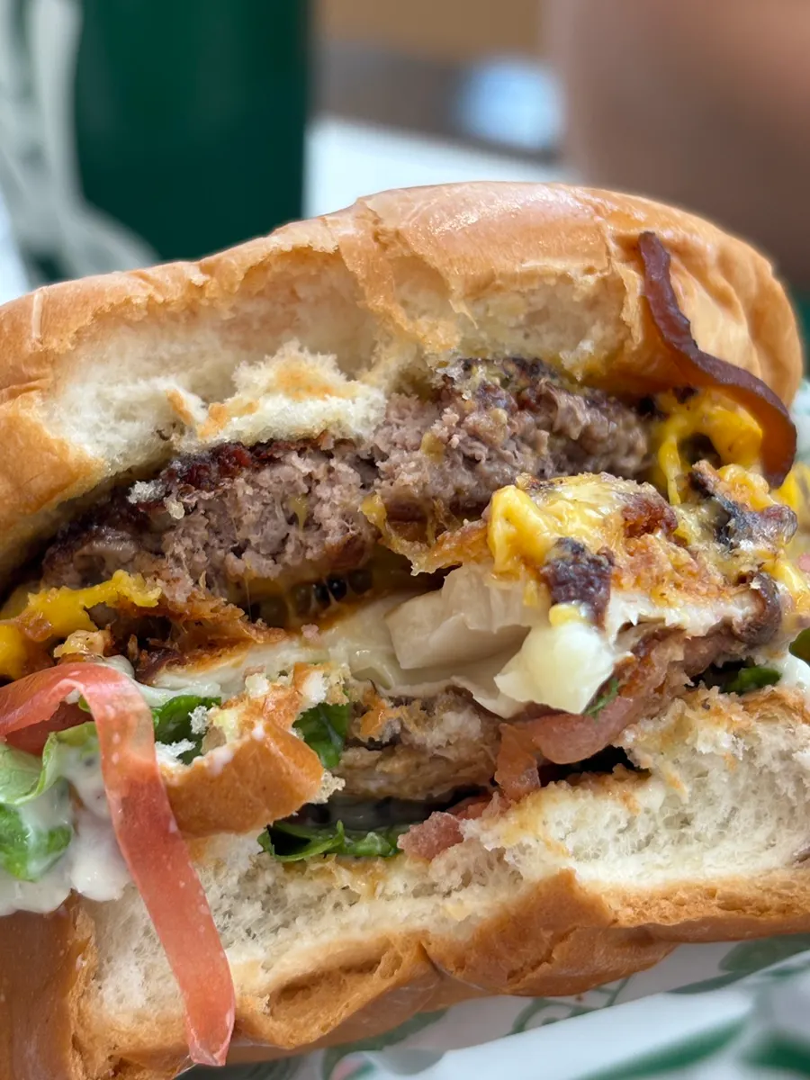 Close-up of the mushroom burger