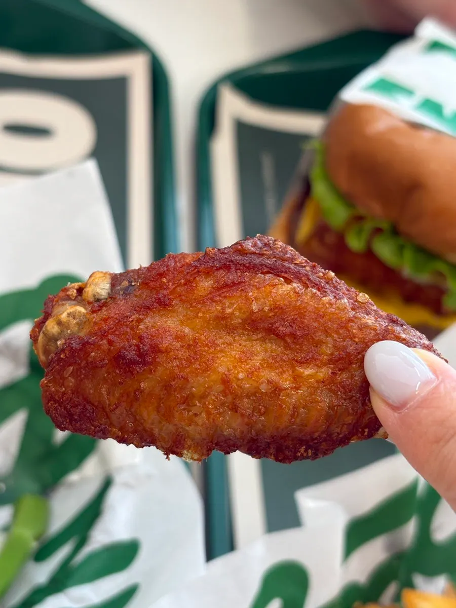 A meaty buffalo wing piece