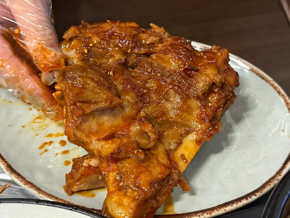 Pork bone meat dipped in the seasoning sauce