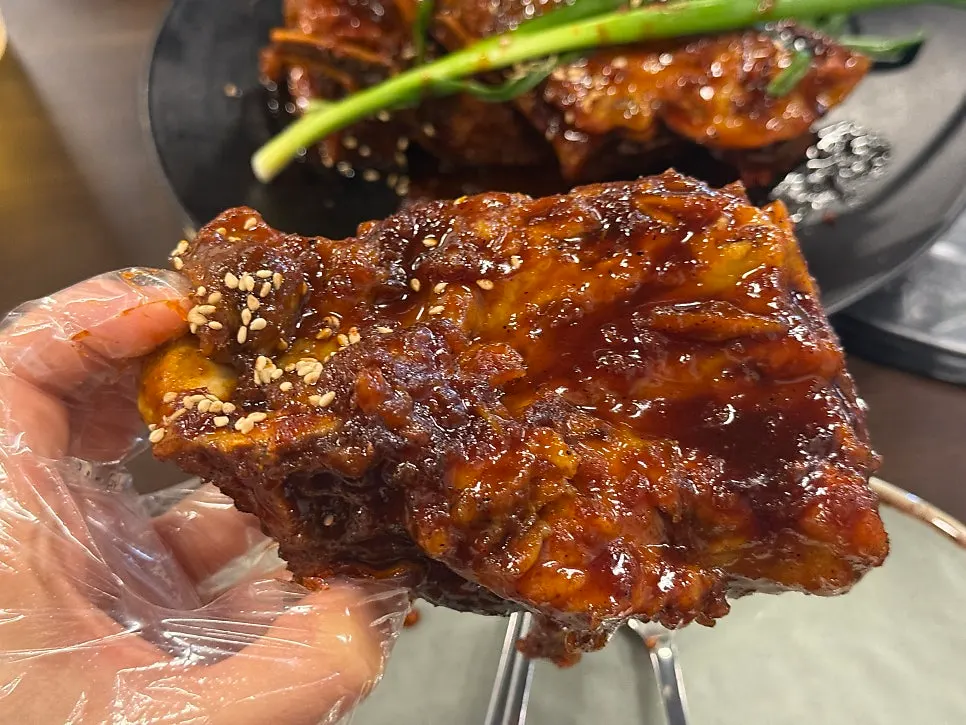 Cross-section of pork bone grill meat picked off the bone