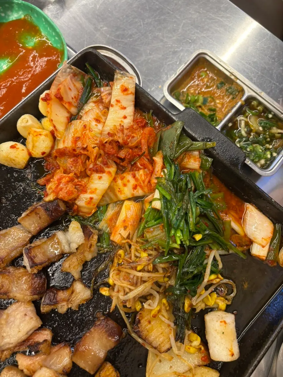 Gopchang cut in half showing the fat inside