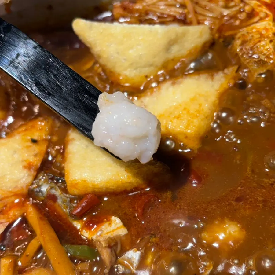 Fresh shrimp ball paste ordered as a topping