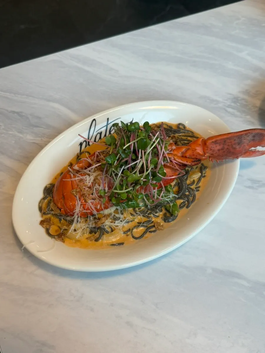 Full spread of the lobster pasta serving