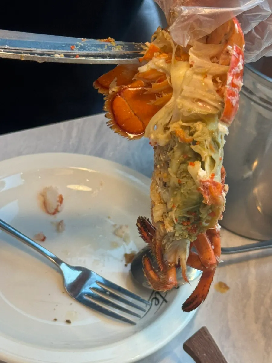 Squid ink spaghetti noodles with lobster meat