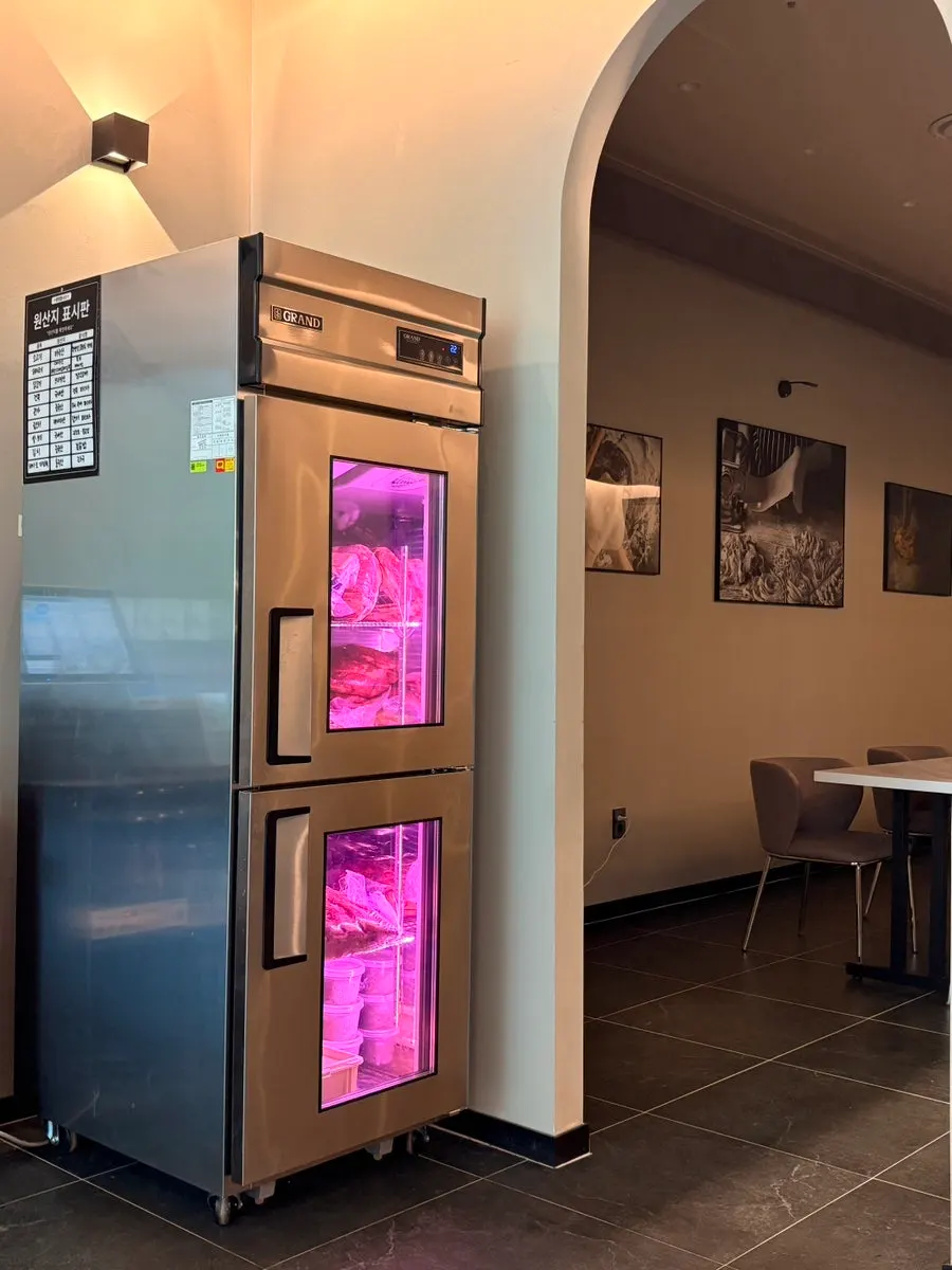 Meat aging fridge inside the restaurant
