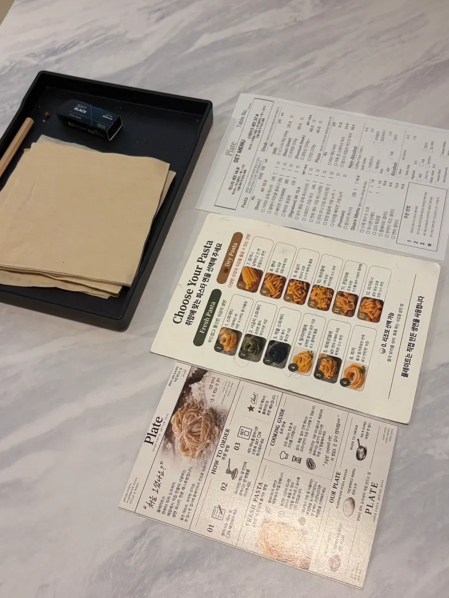Menu page listing pasta noodle types