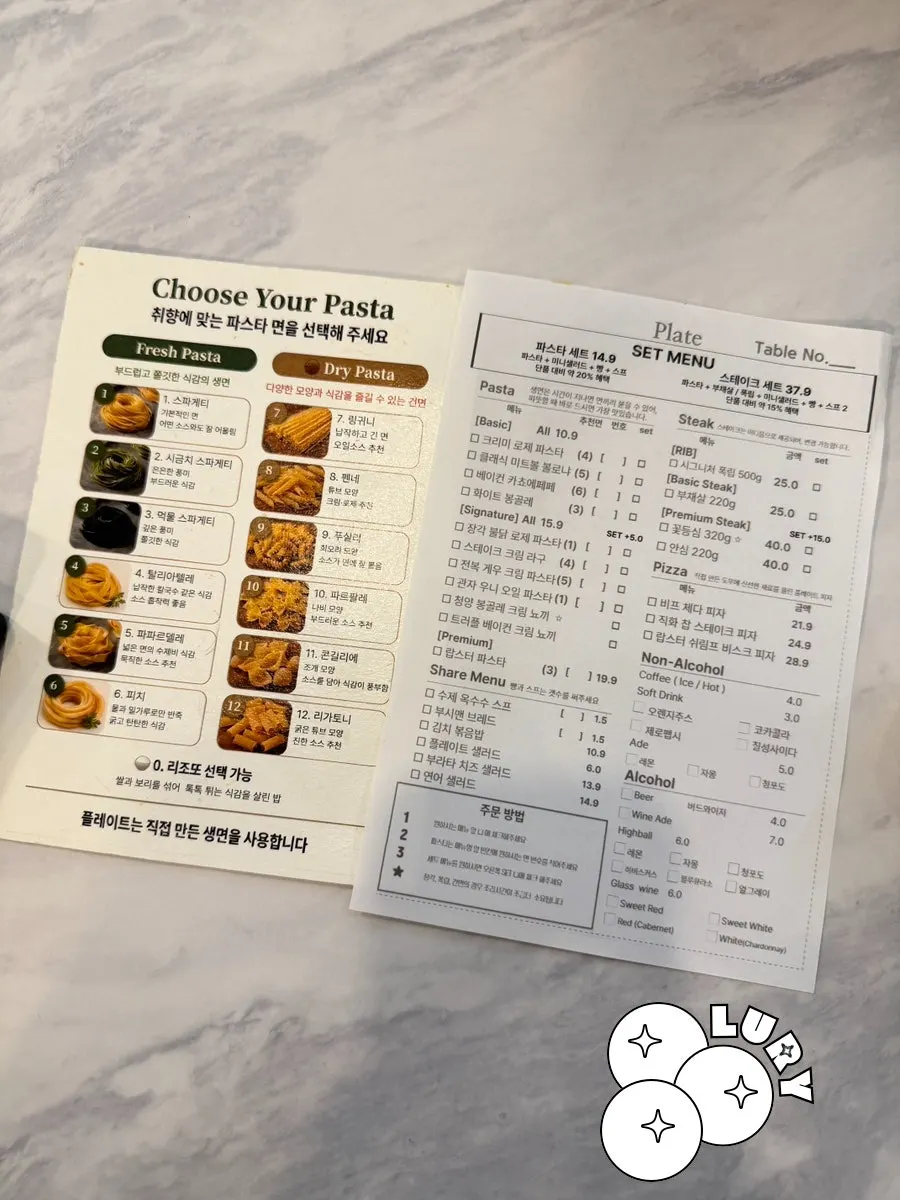 Sign showing 12 pasta noodle options