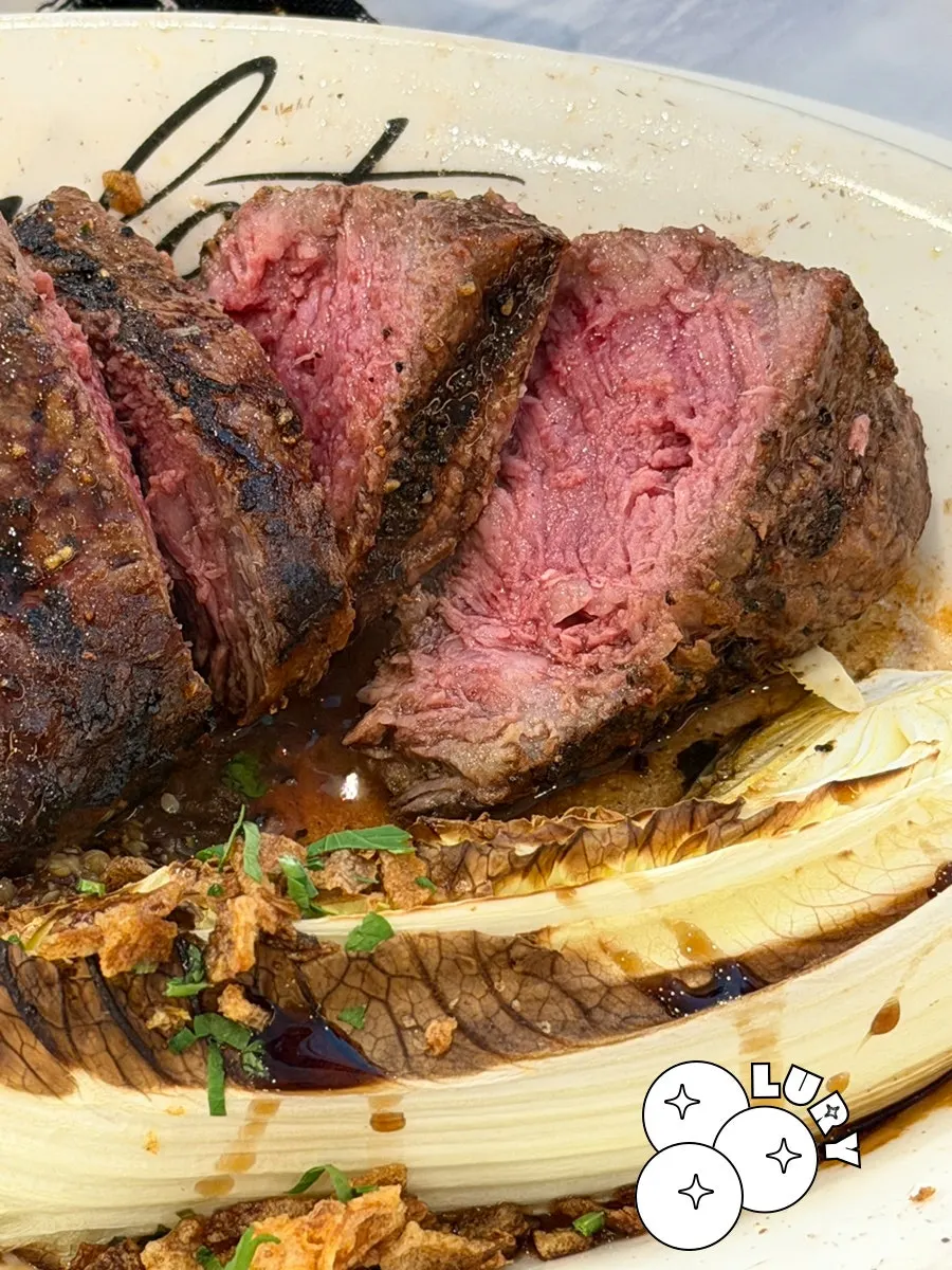 Cross-section of the medium-cooked flat iron steak