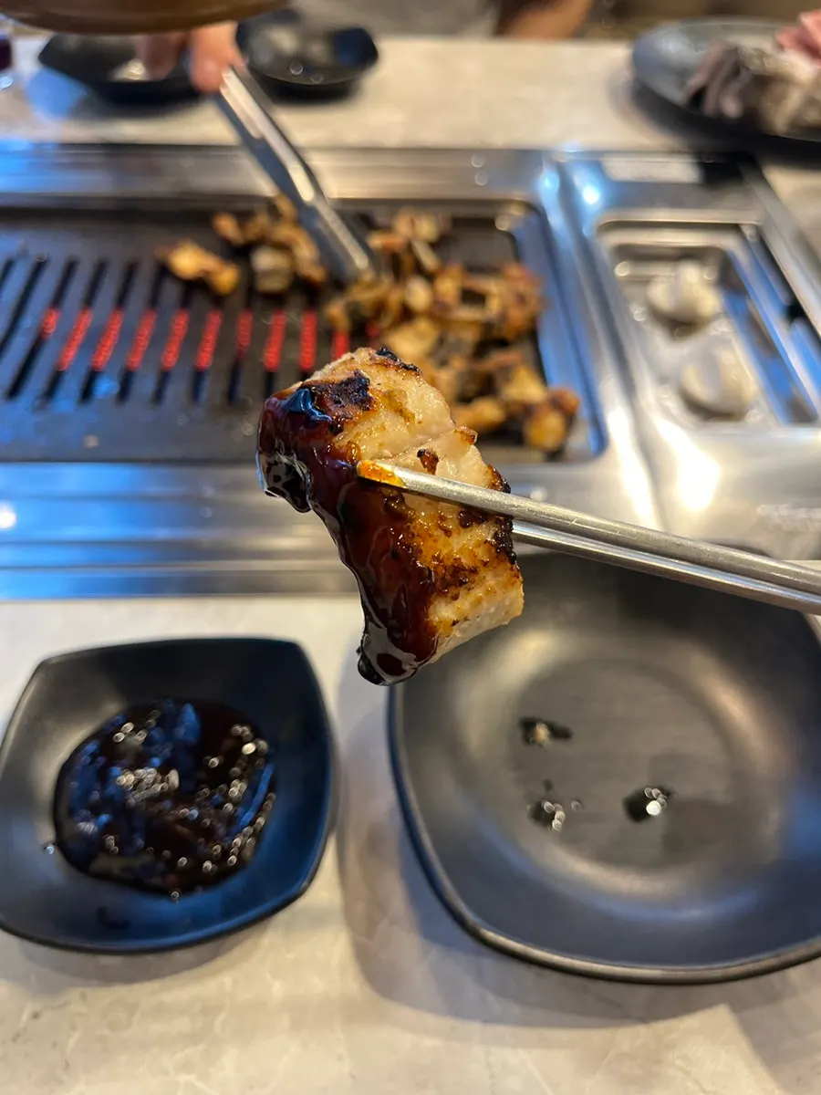 Freshwater eel placed on the grill